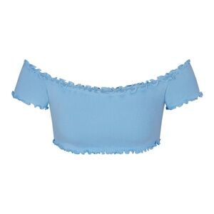 Skims Logo Pointelle Super Cropped Top - Iris Blue - L